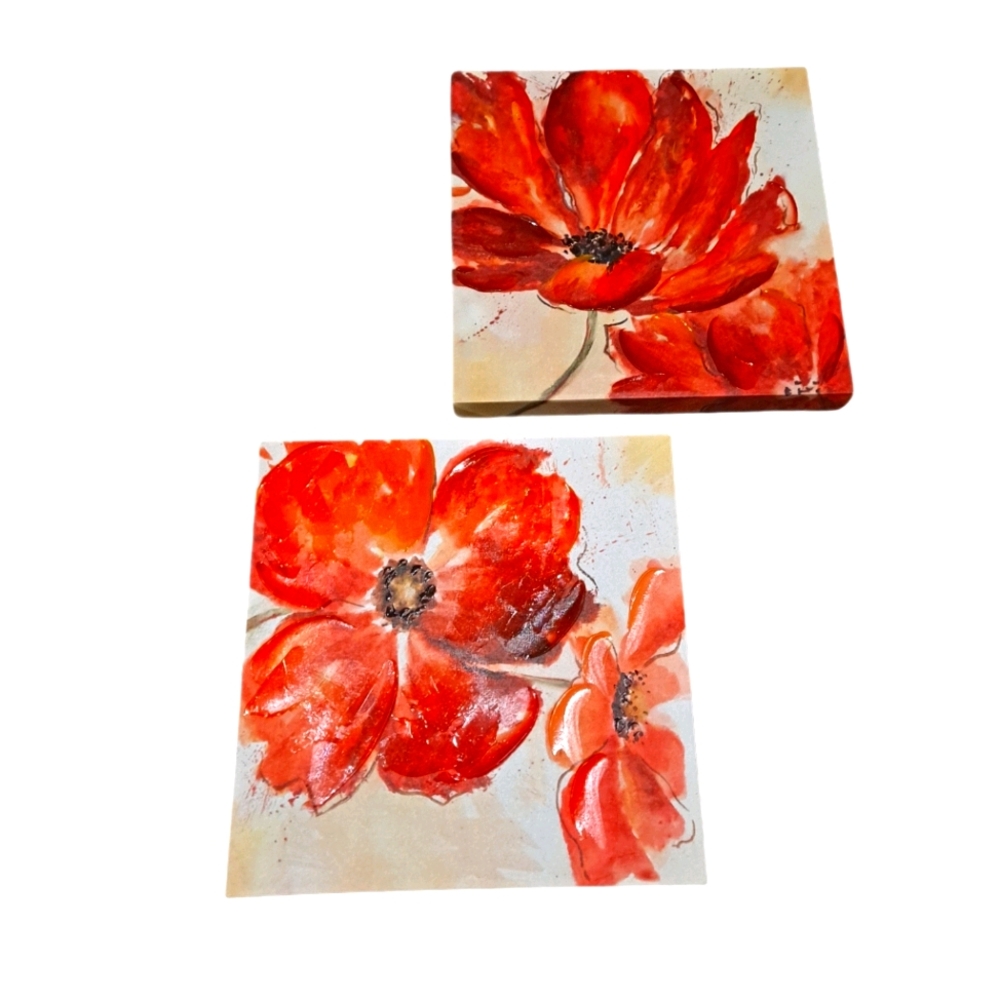 Canvas Art Red Poppy Floral Wall Art 2 pc